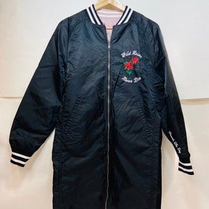 Sweat crew satin embroidered bomber trench jacket